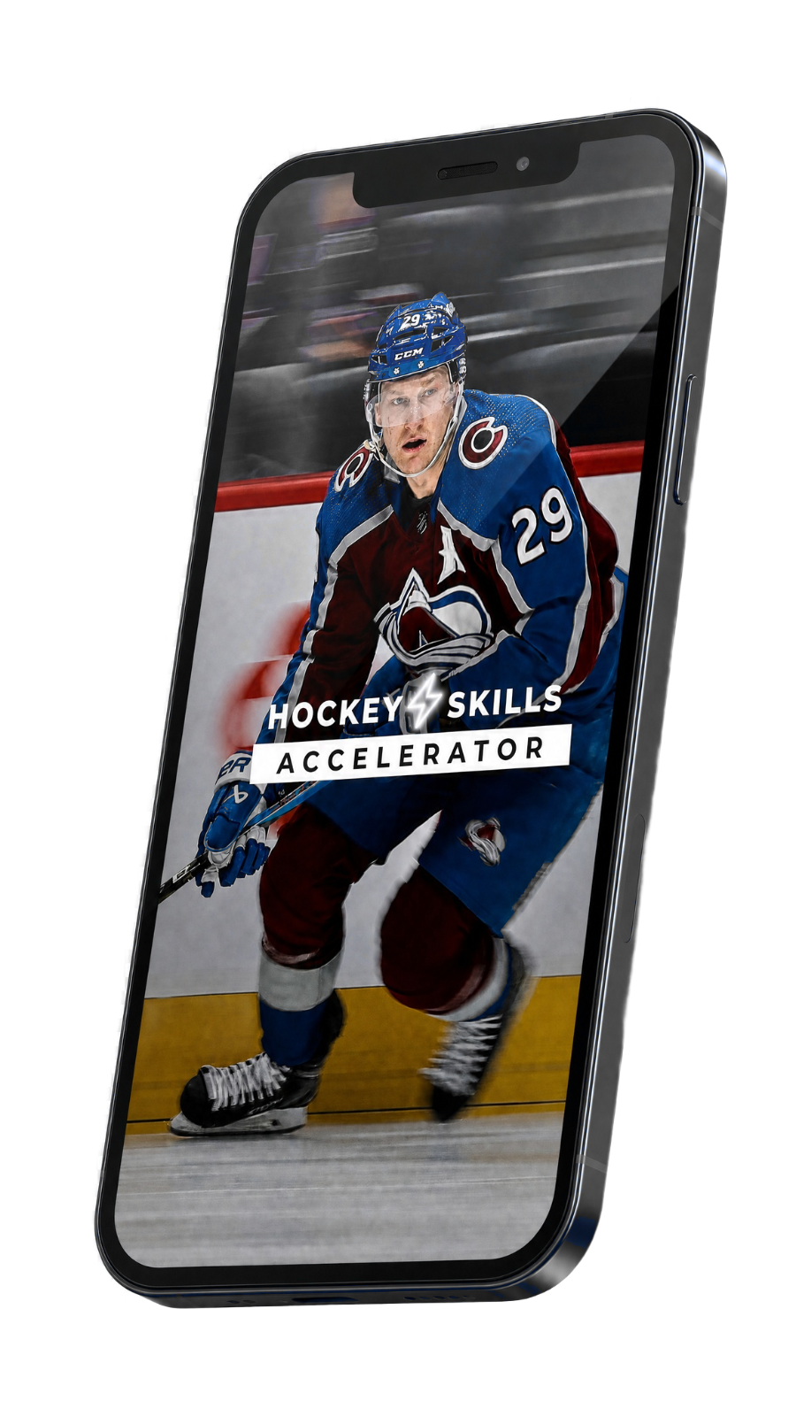 Hockey Skills Accelerator app splash screen on a graphite phone