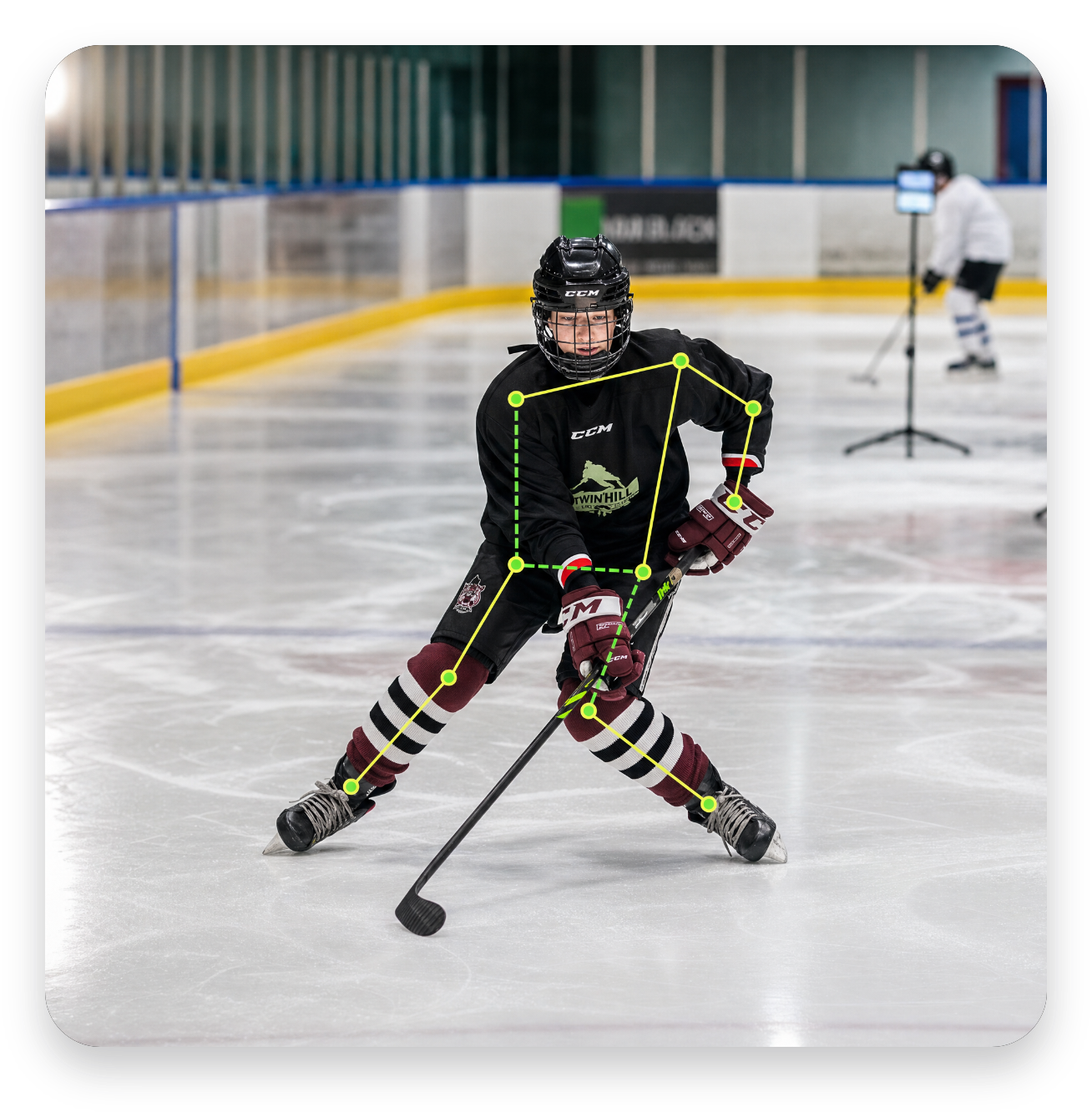 Youth player in a Skills Lab session with motion-tracking overlay
